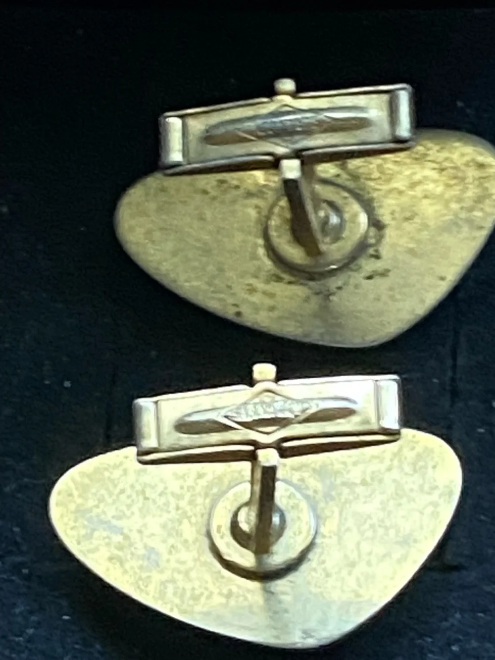 Sarah Coventry Gold Tone Black Enamel Cuff Links Clear Rhinestones “Atomic”